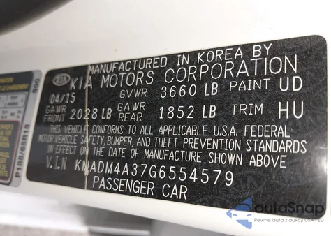 2016 Kia Rio Lx from USA, damaged, VIN KNADM4A37G6554579